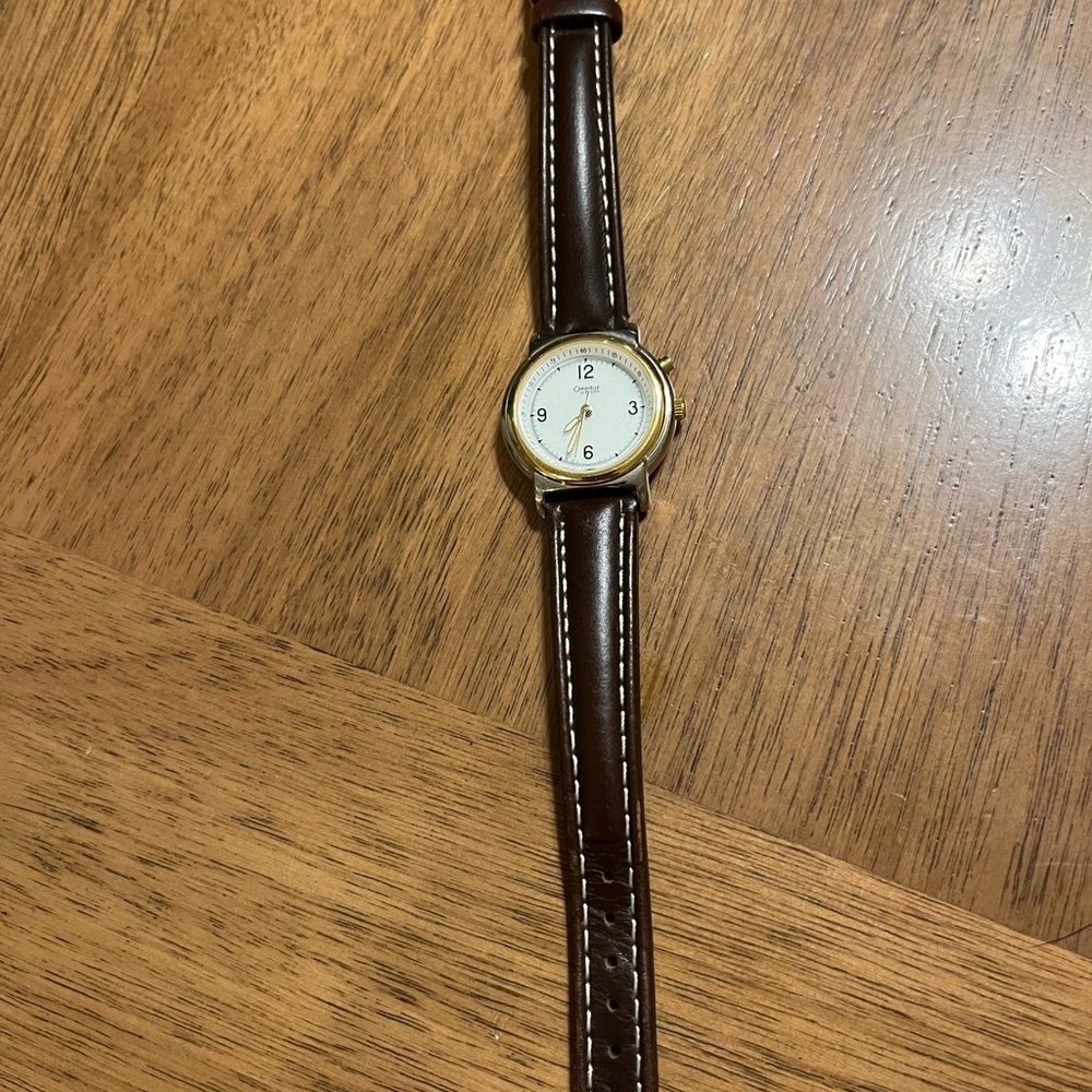 Caravelle Bulova Women’s Gold and Brown Genuine Leather Strap Watch